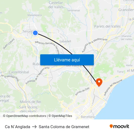 Ca N`Anglada to Santa Coloma de Gramenet map