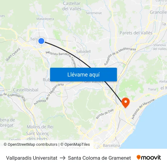 Vallparadís Universitat to Santa Coloma de Gramenet map