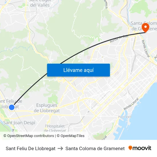 Sant Feliu De Llobregat to Santa Coloma de Gramenet map