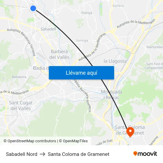 Sabadell Nord to Santa Coloma de Gramenet map