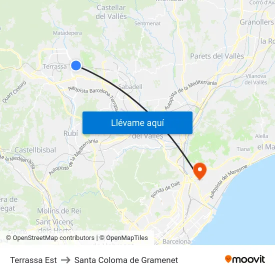 Terrassa Est to Santa Coloma de Gramenet map