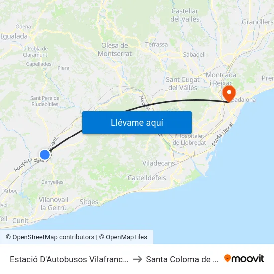 Estació D'Autobusos Vilafranca Del Penedès to Santa Coloma de Gramenet map