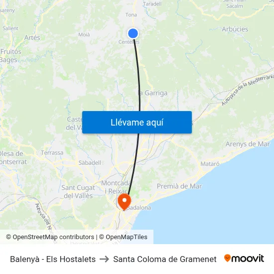Balenyà - Els Hostalets to Santa Coloma de Gramenet map