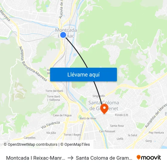 Montcada I Reixac-Manresa to Santa Coloma de Gramenet map
