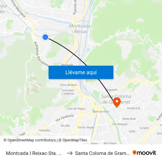 Montcada I Reixac-Sta. Maria to Santa Coloma de Gramenet map