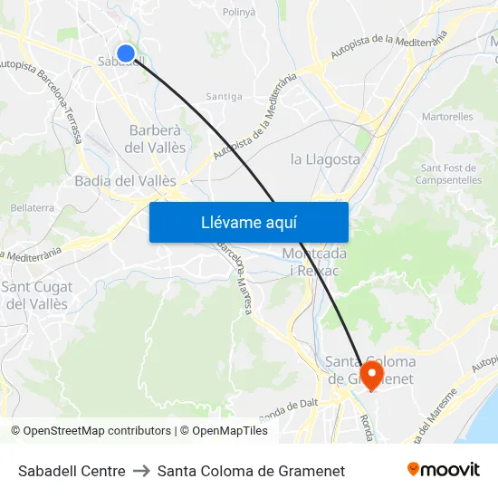Sabadell Centre to Santa Coloma de Gramenet map