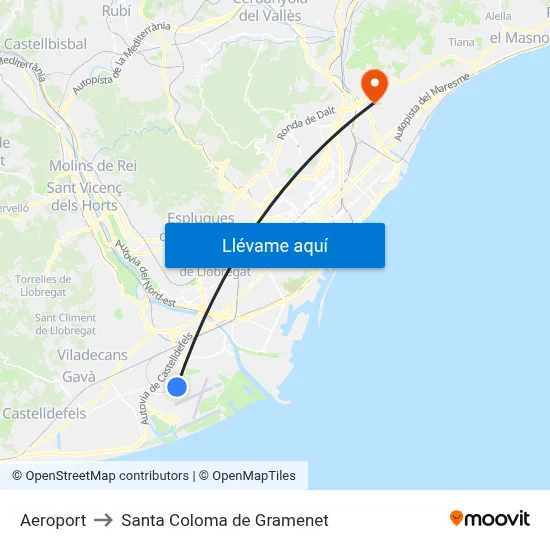 Aeroport to Santa Coloma de Gramenet map