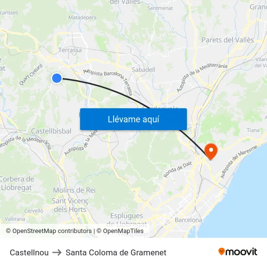 Castellnou to Santa Coloma de Gramenet map