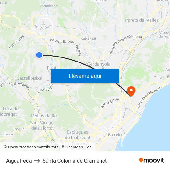 Aiguafreda to Santa Coloma de Gramenet map