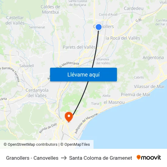 Granollers - Canovelles to Santa Coloma de Gramenet map
