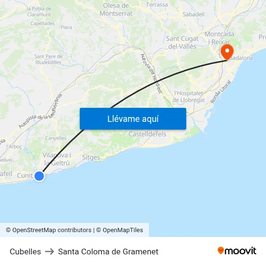 Cubelles to Santa Coloma de Gramenet map