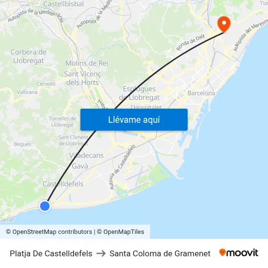 Platja De Castelldefels to Santa Coloma de Gramenet map
