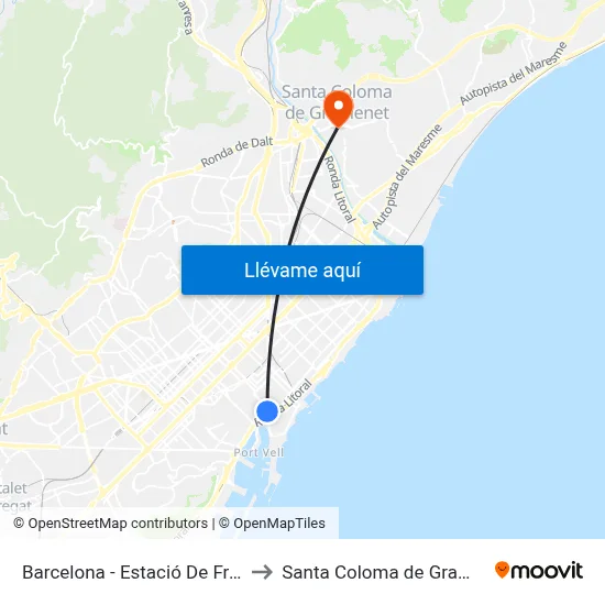 Barcelona - Estació De França to Santa Coloma de Gramenet map