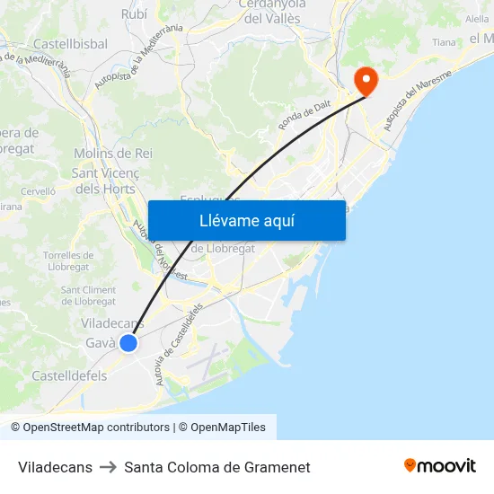 Viladecans to Santa Coloma de Gramenet map