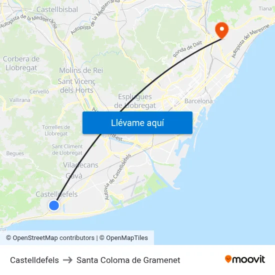 Castelldefels to Santa Coloma de Gramenet map