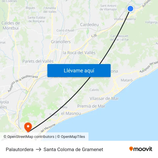 Palautordera to Santa Coloma de Gramenet map