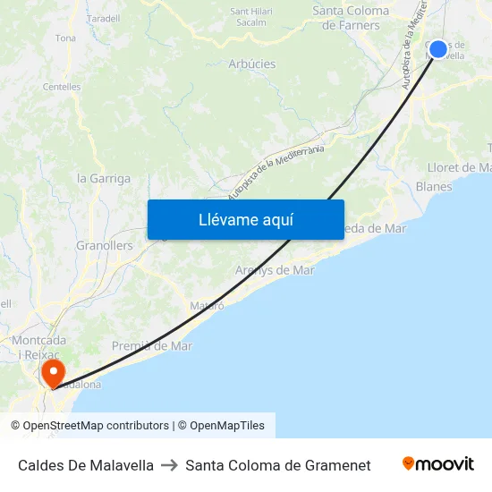 Caldes De Malavella to Santa Coloma de Gramenet map