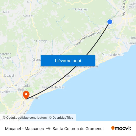 Maçanet - Massanes to Santa Coloma de Gramenet map