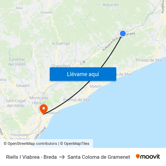 Riells I Viabrea - Breda to Santa Coloma de Gramenet map