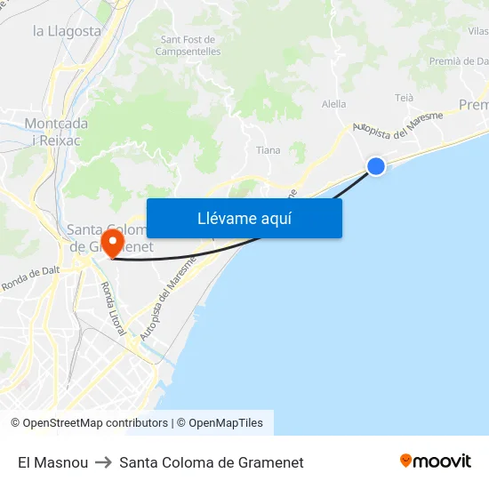 El Masnou to Santa Coloma de Gramenet map