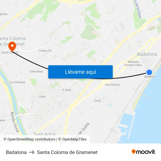Badalona to Santa Coloma de Gramenet map