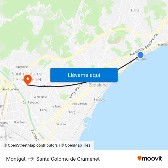 Montgat to Santa Coloma de Gramenet map