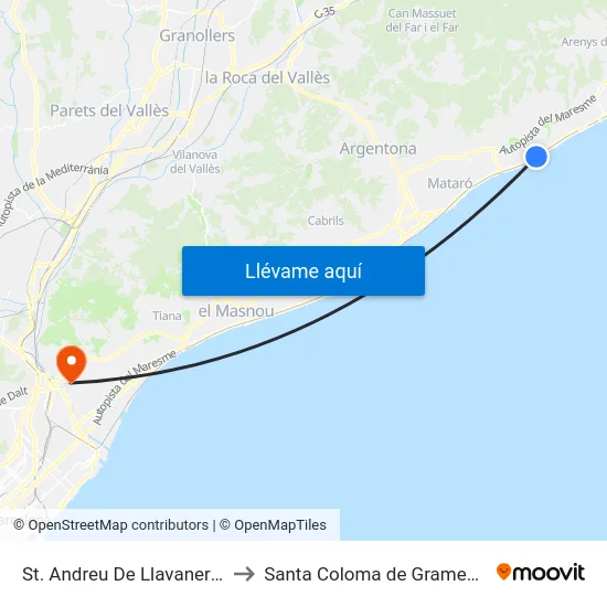 St. Andreu De Llavaneres to Santa Coloma de Gramenet map