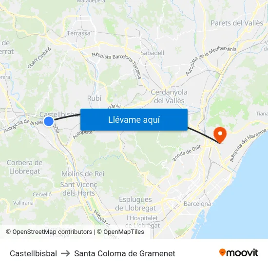 Castellbisbal to Santa Coloma de Gramenet map
