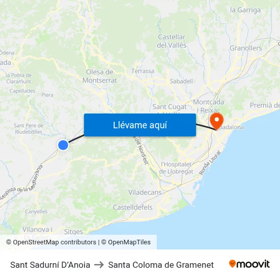 Sant Sadurní D’Anoia to Santa Coloma de Gramenet map