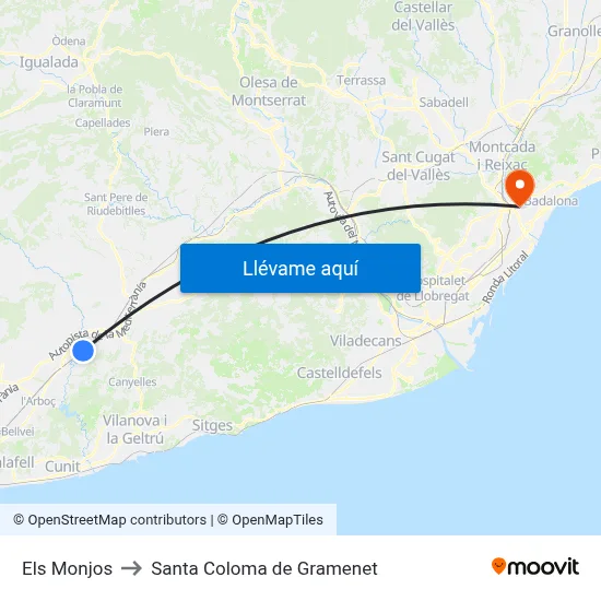 Els Monjos to Santa Coloma de Gramenet map