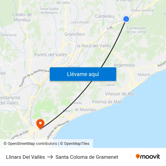 Llinars Del Vallès to Santa Coloma de Gramenet map