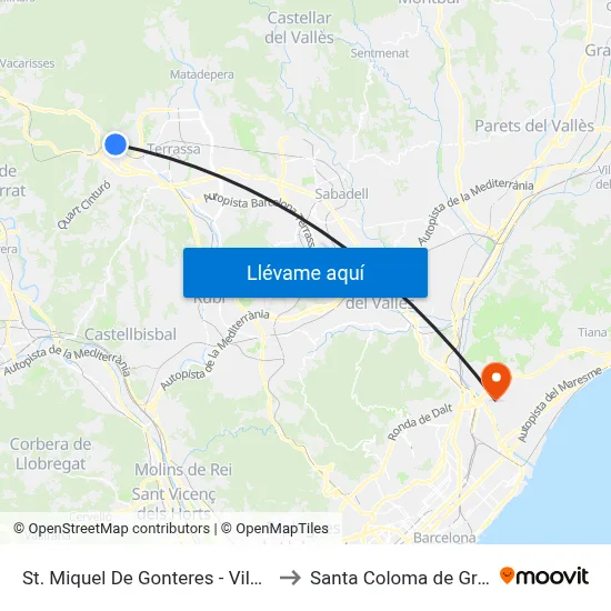 St. Miquel De Gonteres - Viladecavalls to Santa Coloma de Gramenet map