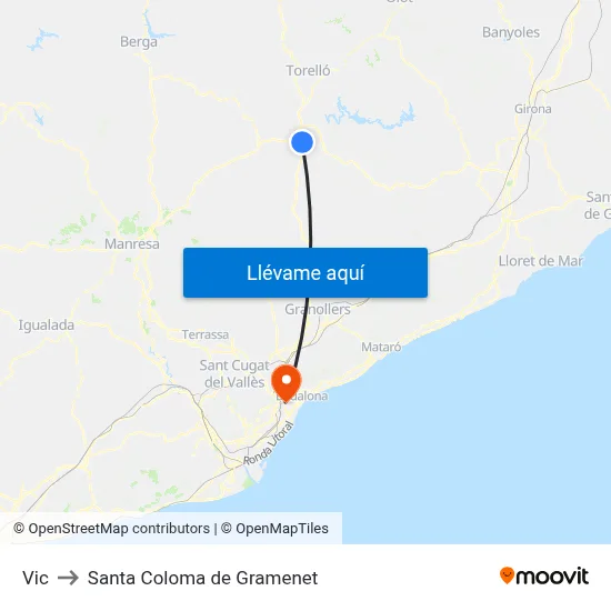 Vic to Santa Coloma de Gramenet map