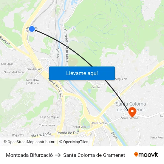Montcada Bifurcació to Santa Coloma de Gramenet map