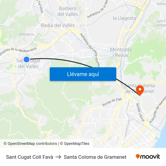 Sant Cugat Coll Favà to Santa Coloma de Gramenet map