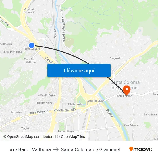 Torre Baró | Vallbona to Santa Coloma de Gramenet map