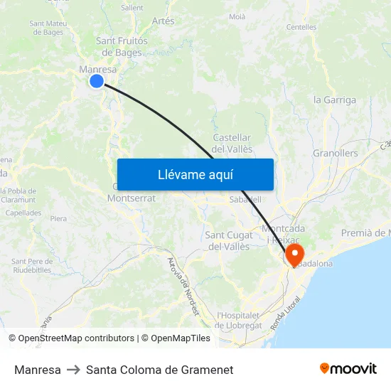 Manresa to Santa Coloma de Gramenet map