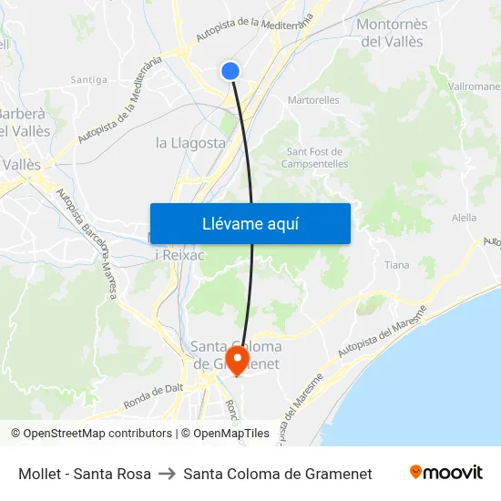 Mollet - Santa Rosa to Santa Coloma de Gramenet map