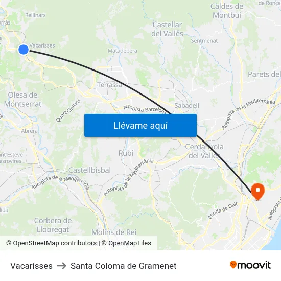 Vacarisses to Santa Coloma de Gramenet map
