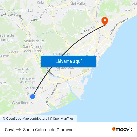 Gavà to Santa Coloma de Gramenet map