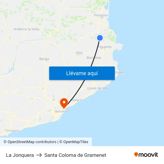 La Jonquera to Santa Coloma de Gramenet map