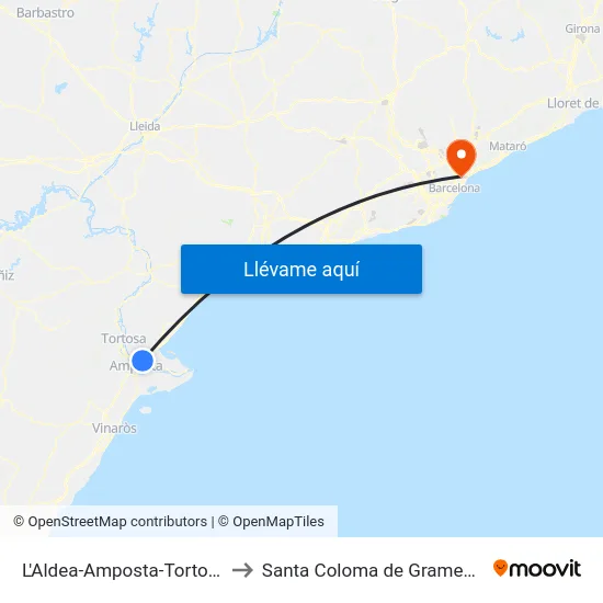L'Aldea-Amposta-Tortosa to Santa Coloma de Gramenet map