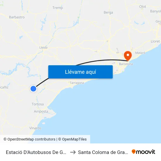Estació D'Autobusos De Gandesa to Santa Coloma de Gramenet map