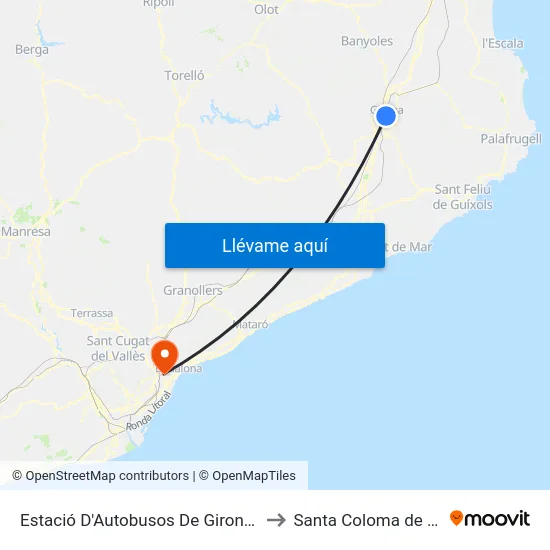 Estació D'Autobusos De Girona - Pl. Espanya to Santa Coloma de Gramenet map
