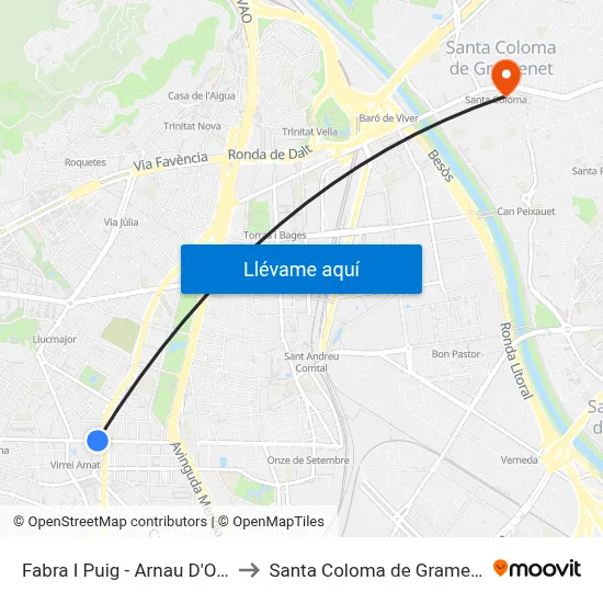 Fabra I Puig - Arnau D'Oms to Santa Coloma de Gramenet map