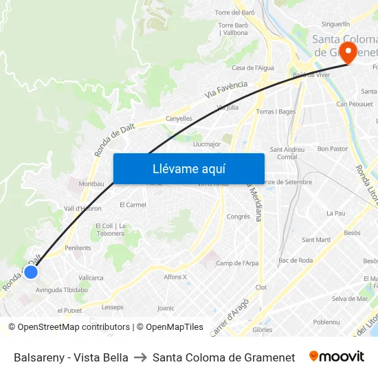 Balsareny - Vista Bella to Santa Coloma de Gramenet map