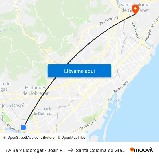 Av Baix Llobregat - Joan Fiveller to Santa Coloma de Gramenet map