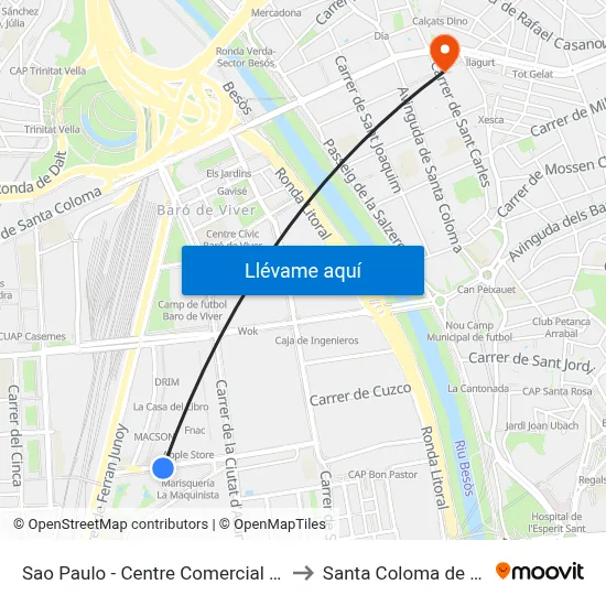 Sao Paulo - Centre Comercial La Maquinista to Santa Coloma de Gramenet map