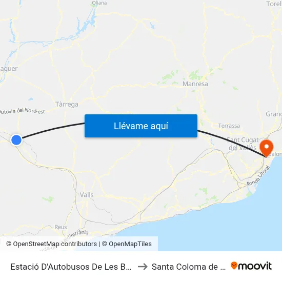 Estació D'Autobusos De Les Borges Blanques to Santa Coloma de Gramenet map