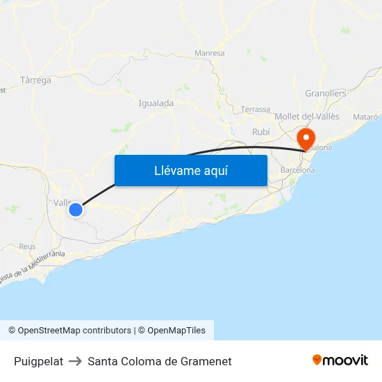 Puigpelat to Santa Coloma de Gramenet map
